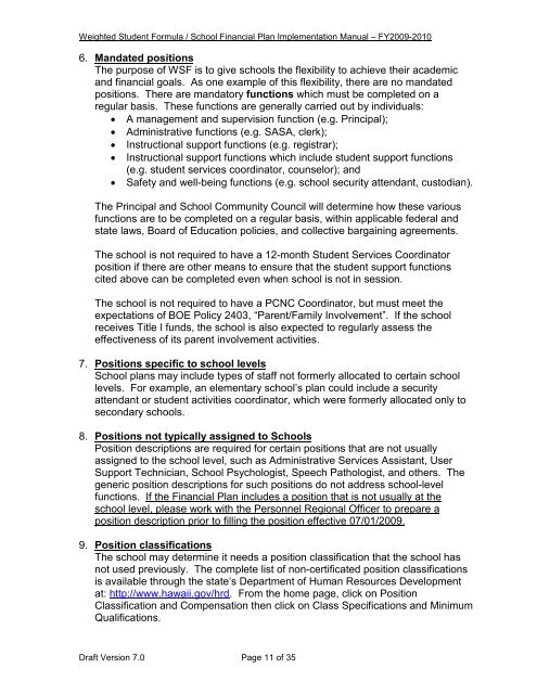 2009-2010 WSF Implementation Manual FY2009-10 - Hawaii ...