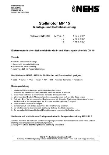 Stellmotor MP 15 Montage- und Betriebsanleitung