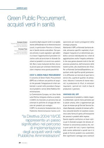 Green Public Procurement, acquisti verdi in sanità