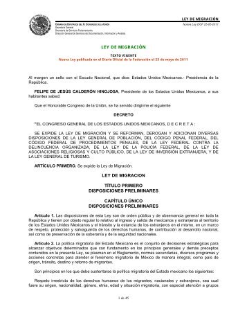 ley de migraciÃ³n (25-05-2011) - Normateca