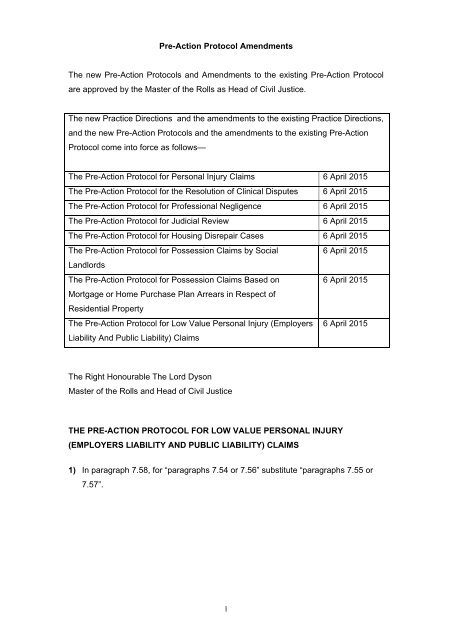 Pre action protocol amendments 6 april pre-action-protocol-amendments-6-april
