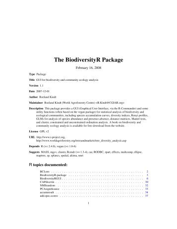 The BiodiversityR Package - NexTag Supports Open Source Initiatives