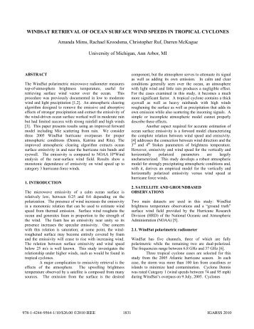 windsat retrieval of ocean surface wind speeds in tropical cyclones