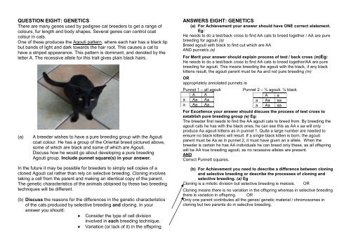 Genetics Biology Worksheet ANSWERS