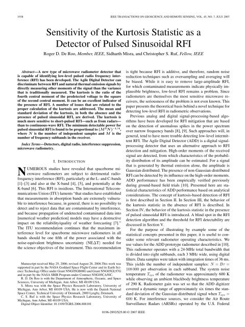 Sensitivity of the Kurtosis Statistic as a Detector - Remote Sensing ...