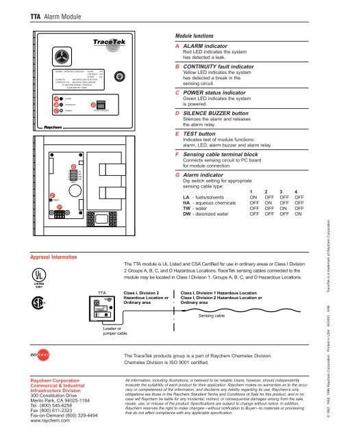 TTA Alarm Module Data Sheet - California Detection Systems