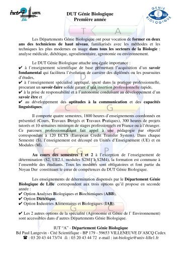 DUT GÃ©nie Biologique PremiÃ¨re annÃ©e - IUT