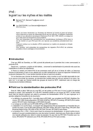 IPv6 : le point sur les mythes et les rÃ©alitÃ©s - JRES 1999