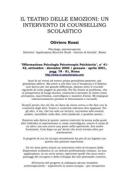 il teatro delle emozioni: un intervento di counselling scolastico