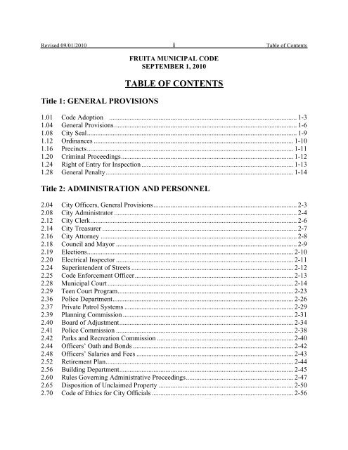 City of Fruita Municipal Code