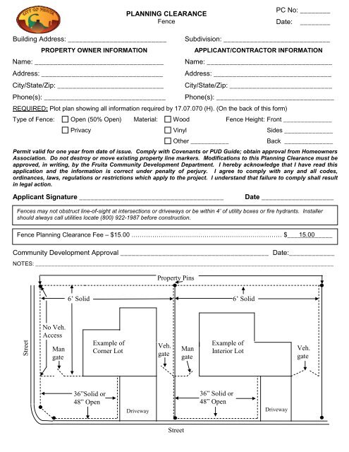 Fence Permit City Of Fruita