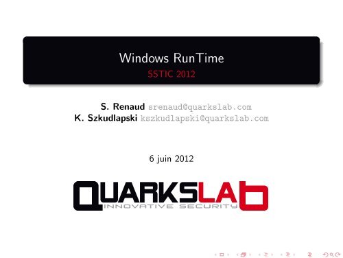 Windows RunTime - SSTIC 2012 - QuarksLAB