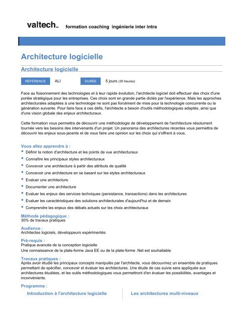 Architecture logicielle - Valtech Training