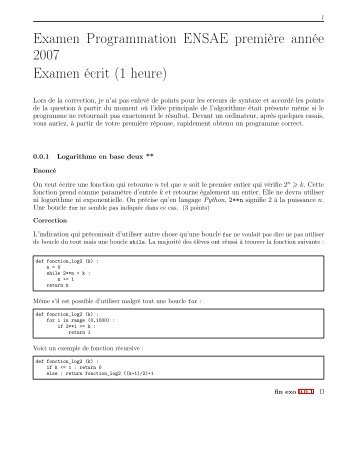 Examen Programmation ENSAE premiÃ¨re annÃ©e 2007 Examen Ã©crit ...