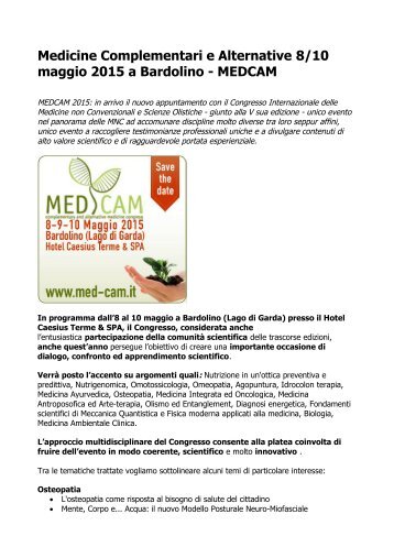 Medicine Complementari e Alternative 8/10 maggio 2015 a Bardolino - MEDCAM
