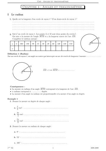 Chapitre 4 : Angles et trigonomÃ©trie.