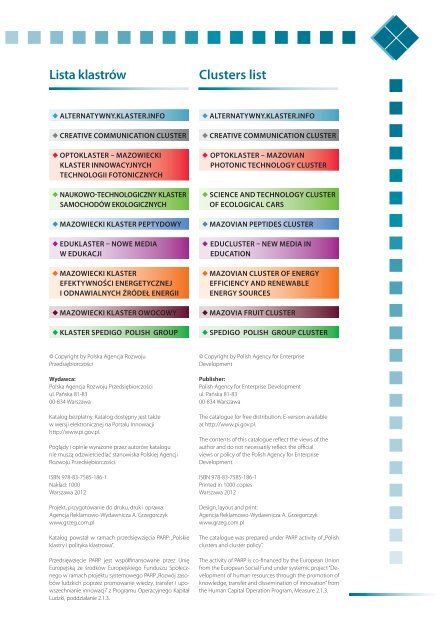 Klastry w wojewÃ³dztwie mazowieckim Clusters in ... - Portal Innowacji