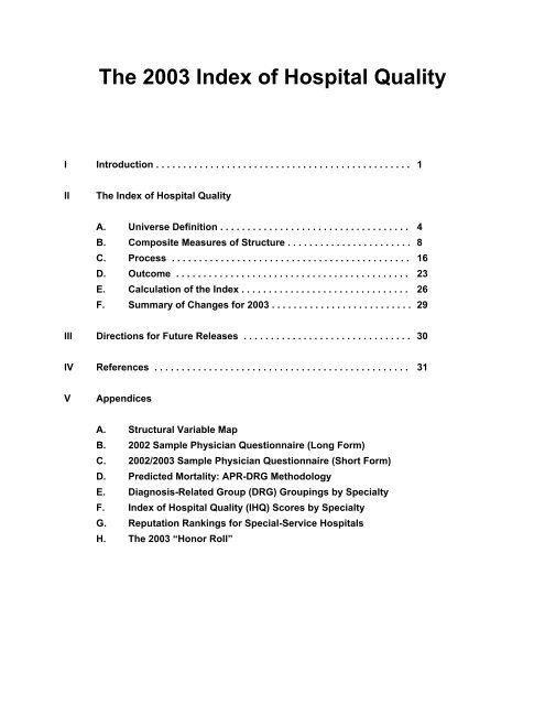 The 2003 Index of Hospital Quality