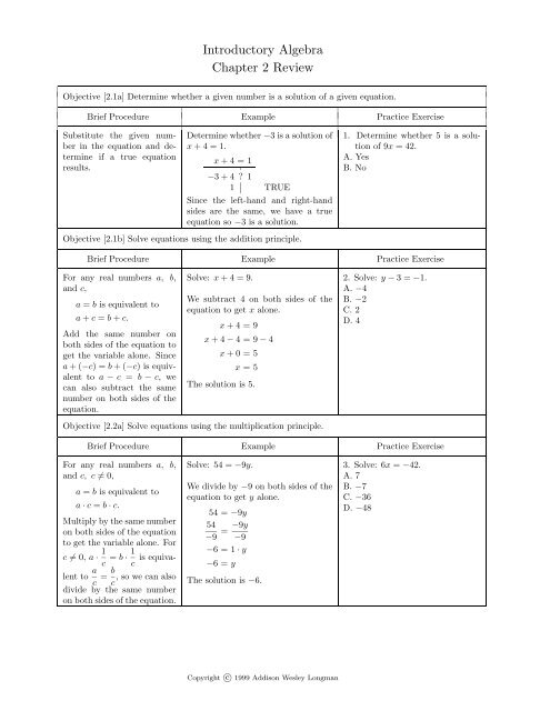 Introductory Algebra Chapter 2 Review - Club TNT