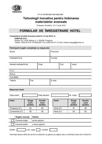 formular de înregistrare hotel