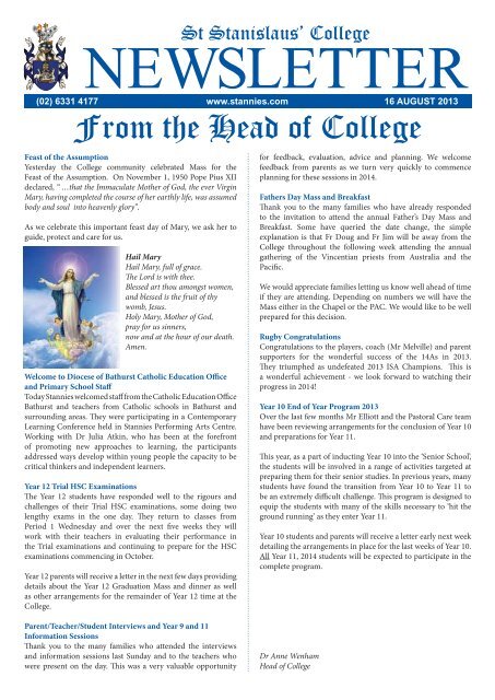 Term 3 Week 5 Newsletter 16 August 2013 - Xenware.net