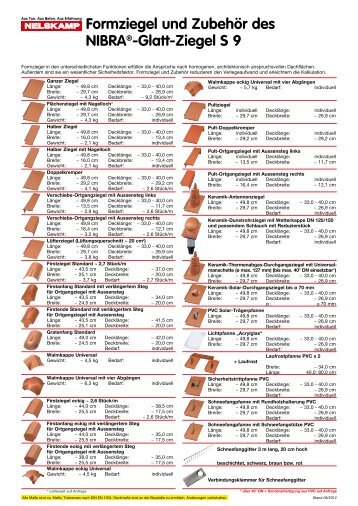 Formziegel und Zubehör des NIBRA®-Glatt-Ziegel S 9 - Nelskamp
