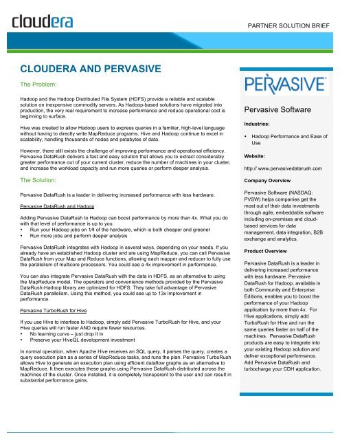 CLOUDERA AND PERVASIVE - Cloudera Blog