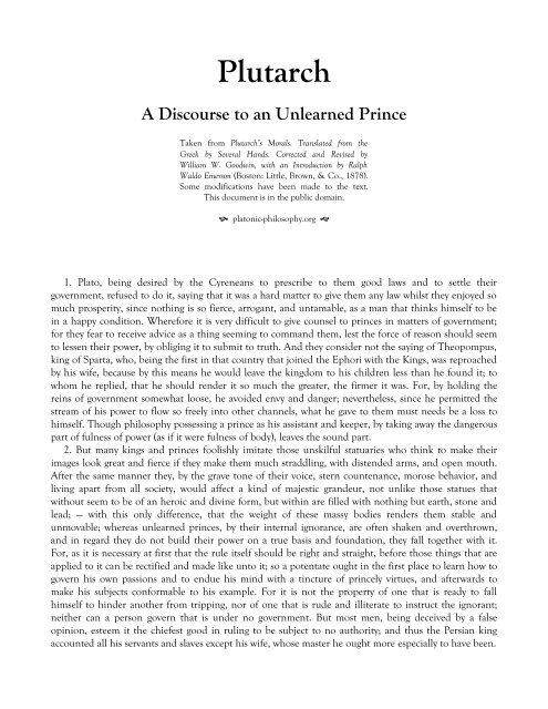 Plutarch - Discourse to an Unlearned Prince.pdf - Platonic Philosophy