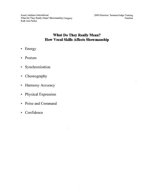 judging criteria - Sweet Adelines International