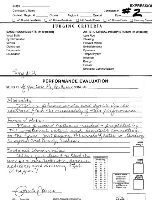 judging criteria - Sweet Adelines International