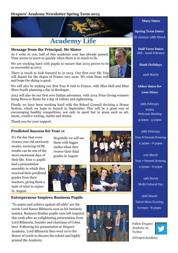 Academy Life Newsletter - February 2013 - Drapers' Academy