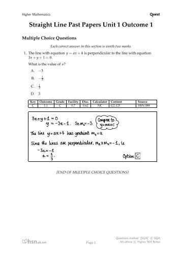 Straight Line Past Papers Unit 1 Outcome 1 - Mathsrevision.com