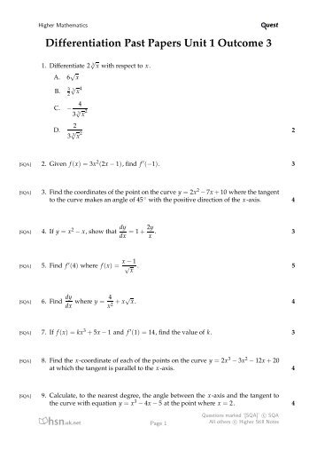 Differentiation Past Papers Unit 1 Outcome 3 - Mathsrevision.com