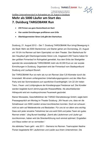 Mehr als 5000 Läufer am Start des 7. Duisburg TARGOBANK Run