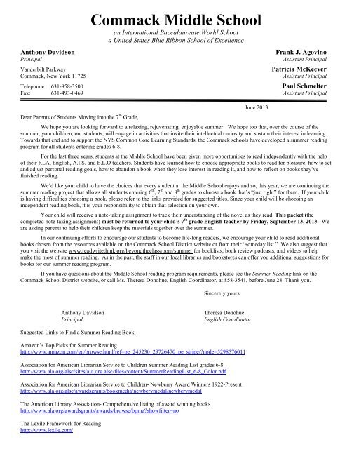 7th Grade Parent Letter & Packet - Commack Union Free School ...