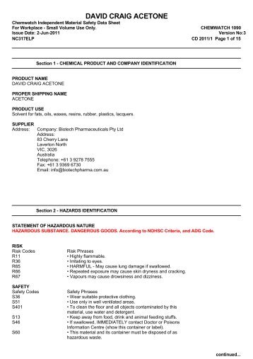 Material Safety Data Sheet - Briggate Medical Company