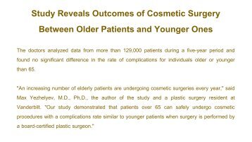 Study Reveals Outcomes of Cosmetic Surgery Between Older Patients and Younger Ones