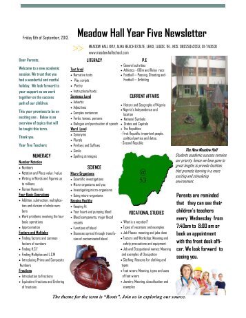 Year 5 Newsletter Alpha - Meadow-Hall School