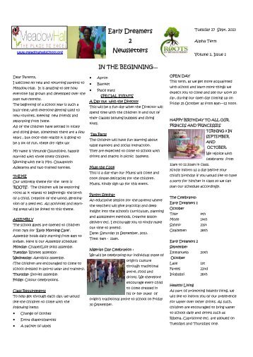 Early Dreamers 2 Newsletters - Meadow-Hall School