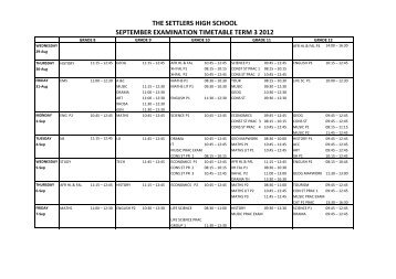the settlers high school september examination timetable term 3 2012