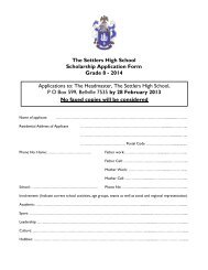 The Settlers High School Scholarship Application Form Grade 8 - 2014