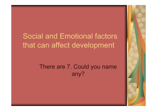 Social and Emotional factors that can affect development