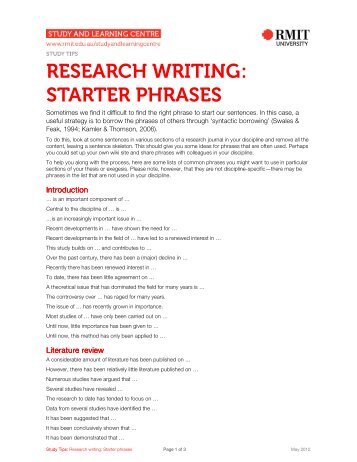 RESEARCH WRITING: STARTER PHRASES - RMIT University