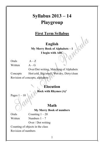 Syllabus 2013 â 14 Playgroup