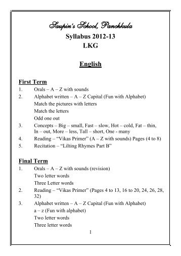 Syllabus 2012-13 LKG English - saupin's school, panchkula