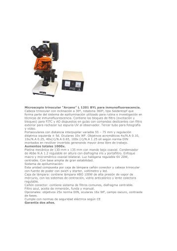 Microscopio trinocular "Arcano" L 1201 BYL para ... - instrumental cuyo
