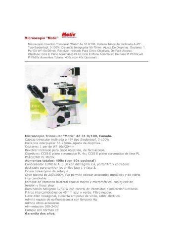 Microscopios trinoculares invertidos marca ... - instrumental cuyo