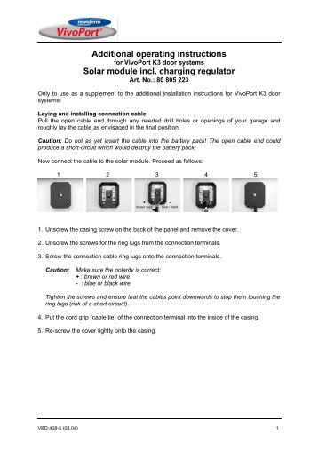 Additional operating instructions Solar module incl ... - Novoferm