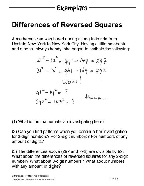 Differences of Reversed Squares - EDC430-03