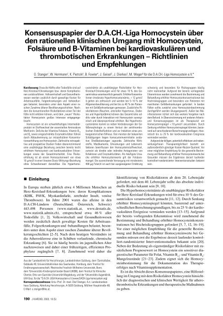 Konsensuspapier der DACH.-Liga Homocystein Ã¼ber den ...